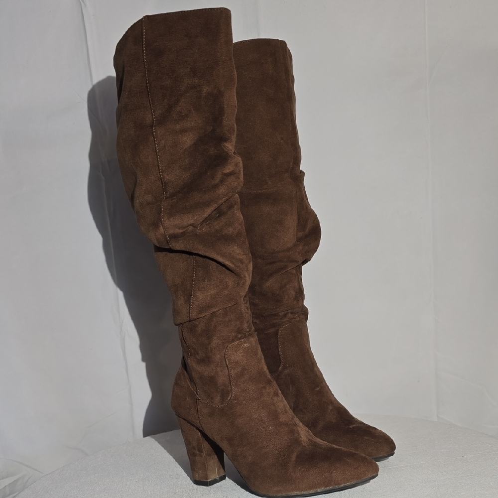 White Mountain Brown Faux Suede Slouchy Knee-High Boots.